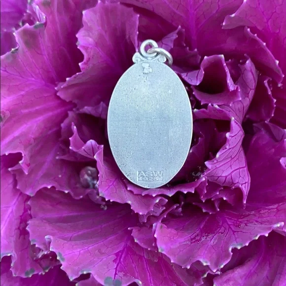 Vintage Sterling Saint Mary Pray for Us Pendant - Picture 7 of 16